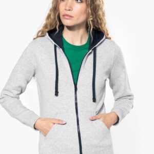 KA467 LADIES’ CONTRAST HOODED FULL ZIP SWEATSHIRT