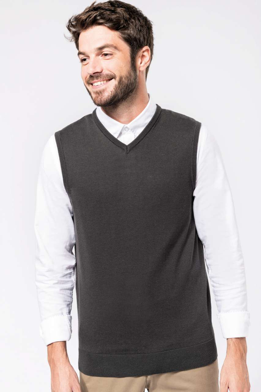 KA969 MEN'S SLEEVELESS V-NECK JUMPER