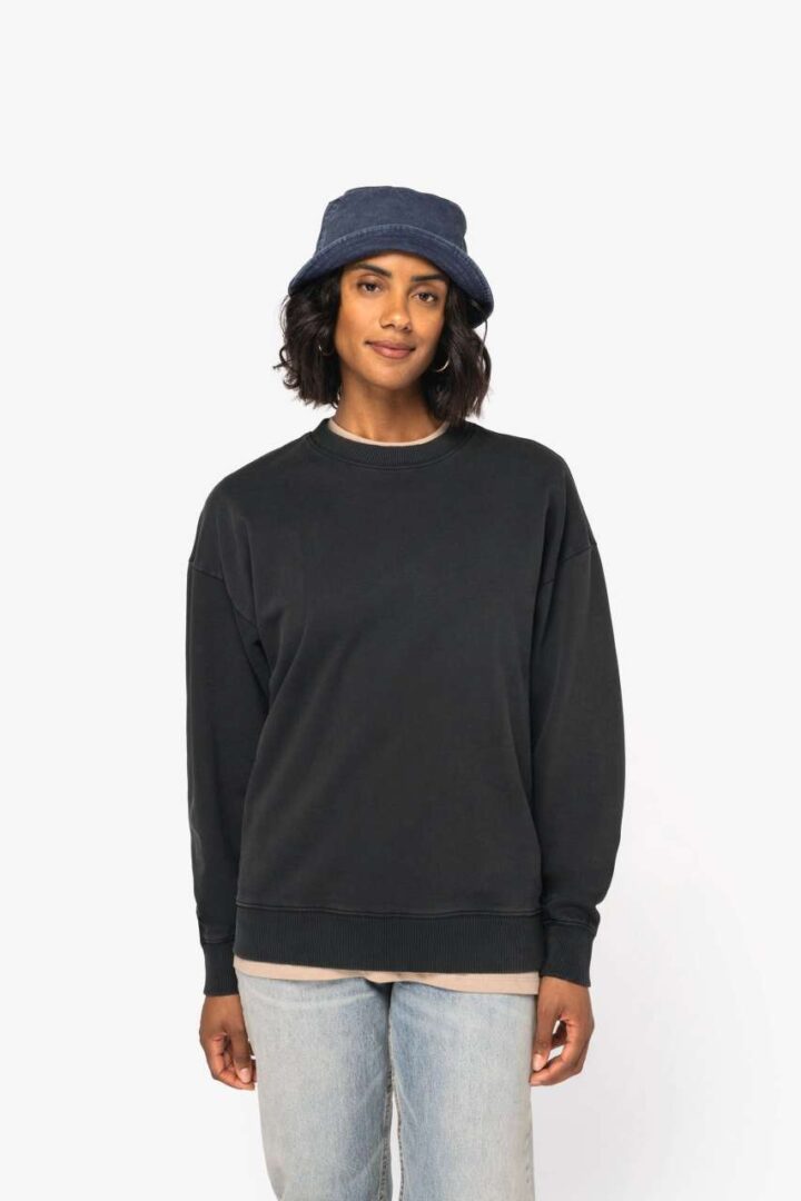 UNISEX WASHED EFFECT OVERSIZE ROUND NECK SWEATSHIRT – Obrázok 8