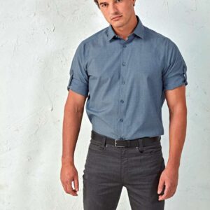 PR217 MEN'S CROSS-DYE ROLL SLEEVE POPLIN BAR SHIRT