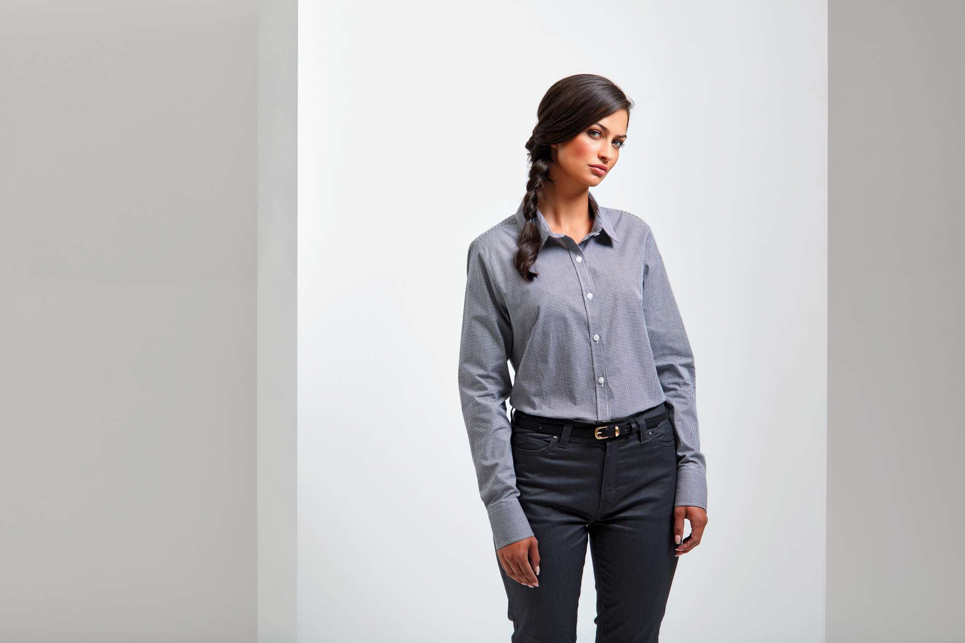 PR320 WOMEN'S LONG SLEEVE GINGHAM MICROCHECK SHIRT