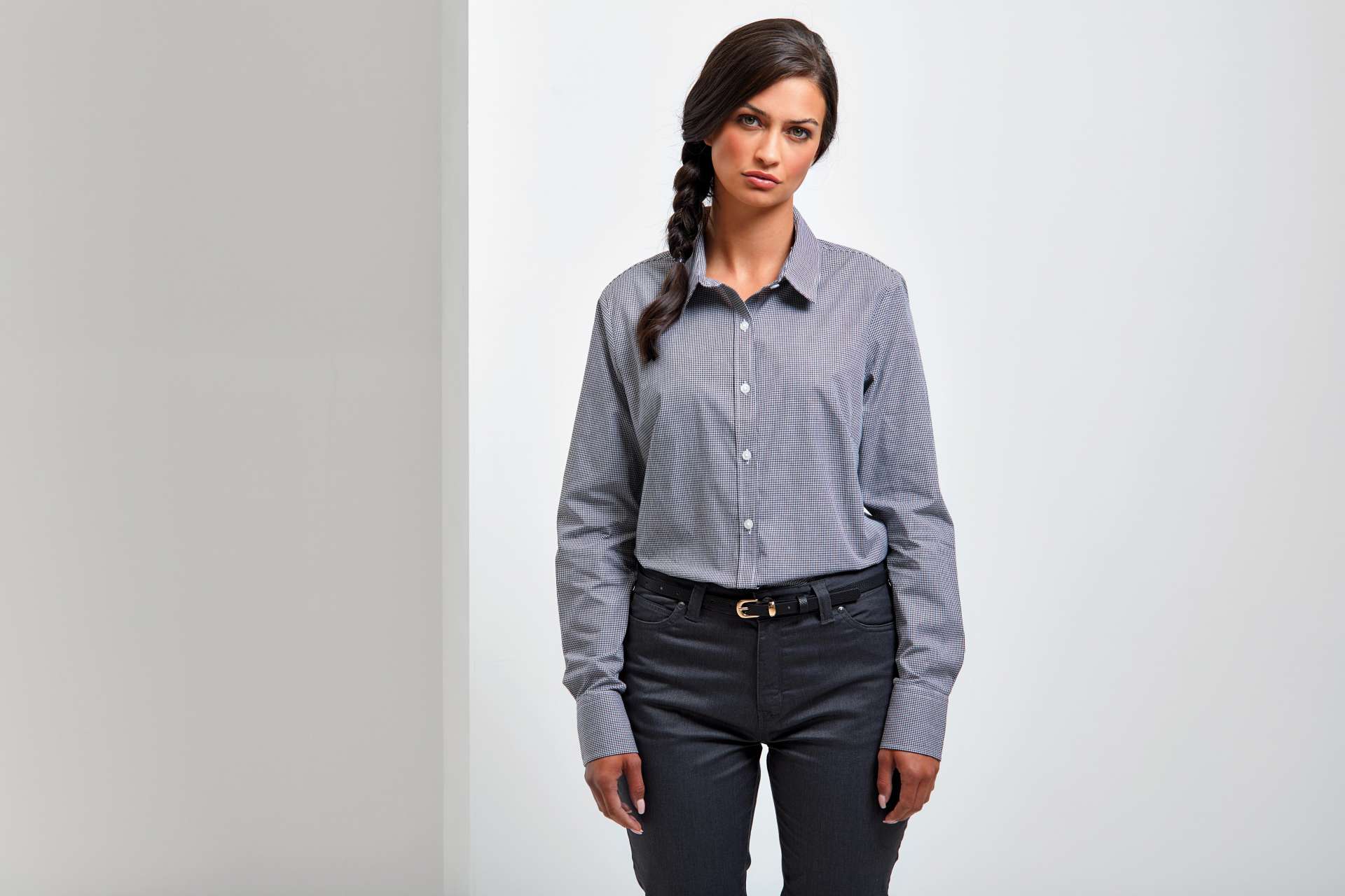 PR320 WOMEN'S LONG SLEEVE GINGHAM MICROCHECK SHIRT – Obrázok 3