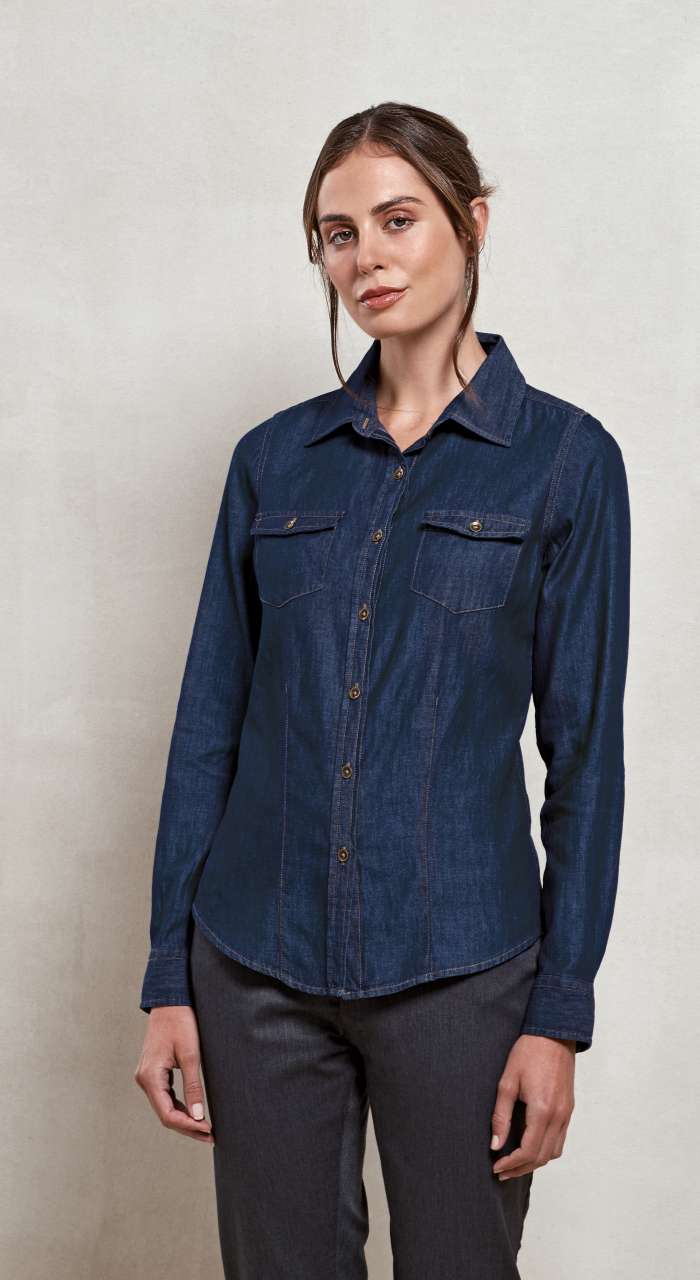 PR322 WOMEN'S JEANS STITCH DENIM SHIRT
