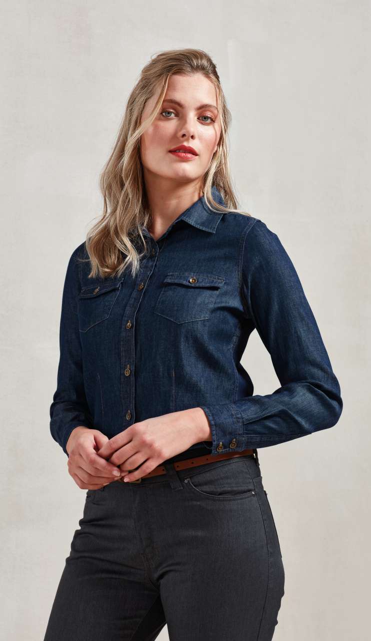 PR322 WOMEN'S JEANS STITCH DENIM SHIRT – Obrázok 3