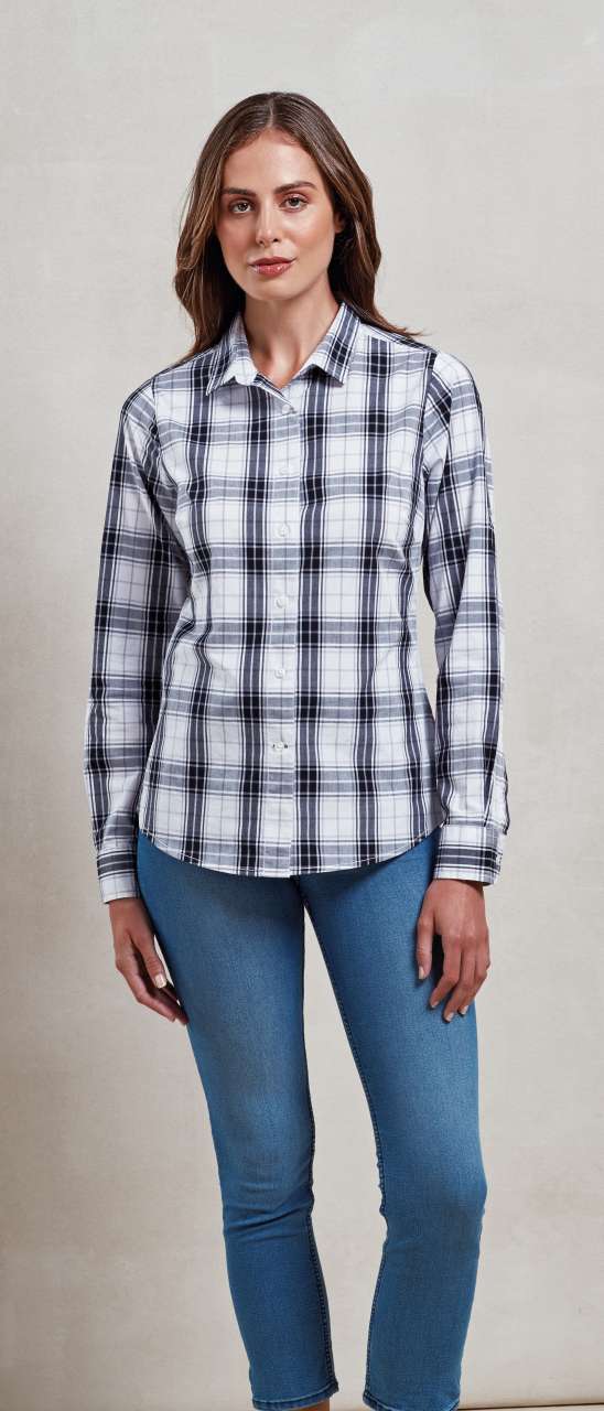 PR354 'GINMILL' CHECK - WOMEN'S LONG SLEEVE COTTON SHIRT