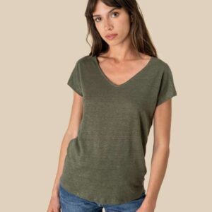 LADIES' V-NECK LINEN T-SHIRT