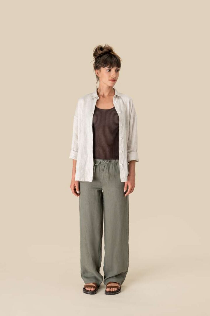 ECO-FRIENDLY LADIES' LINEN WASHED EFFECT TROUSERS – Obrázok 3
